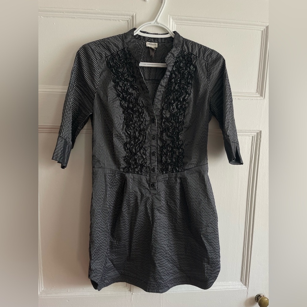 Dynamite | Black and Silver Striped Retro Blouse